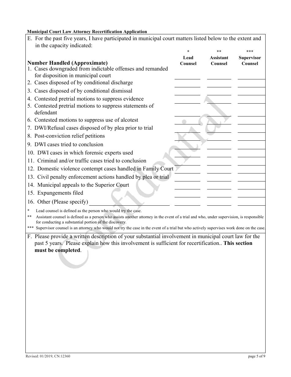 Form CN:12360 Municipal Court Law Attorney Recertification Application - New Jersey, Page 5