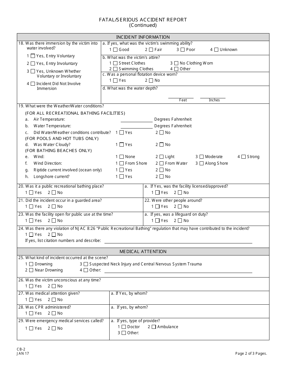 Form CB-2 Fatal / Serious Accident Report - New Jersey, Page 2