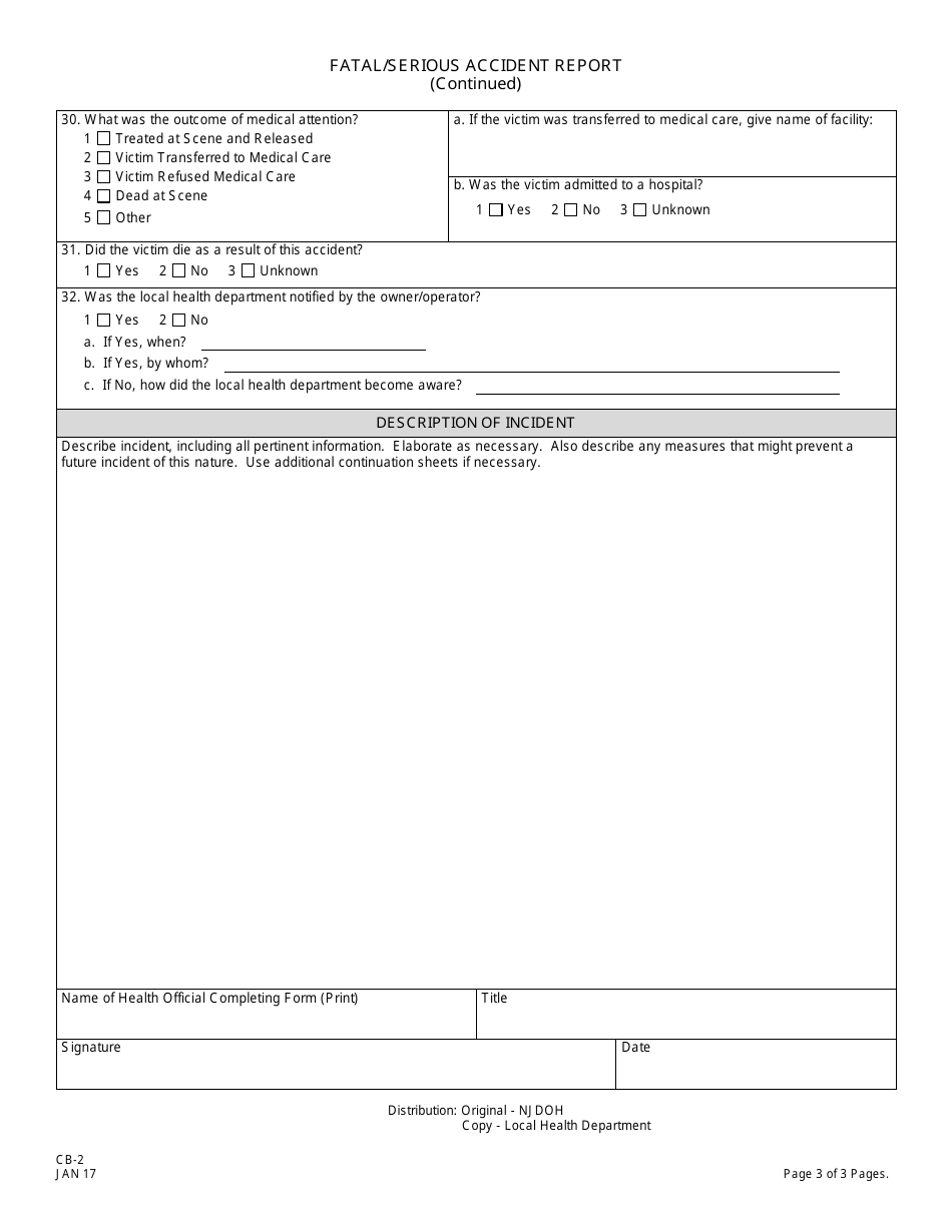 Form CB-2 Fatal / Serious Accident Report - New Jersey, Page 3
