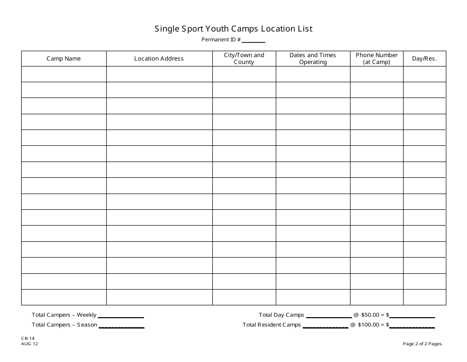 Form CB-14 Application for Certificate of Approval to Operate a Youth Camp (Single Sport Youth Camp (Ssyc)) - New Jersey, Page 2