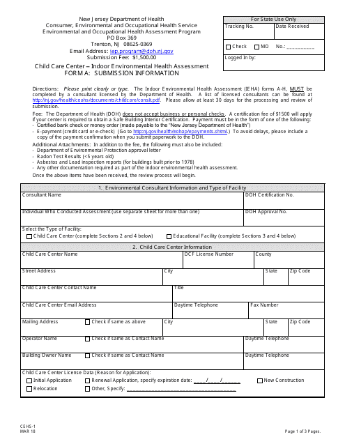 Form CEHS-1 (A)  Printable Pdf