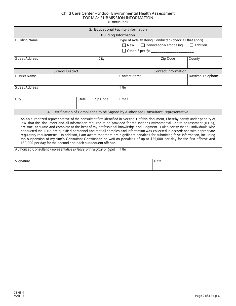 Form CEHS-1 (A) Submission Information - New Jersey, Page 2