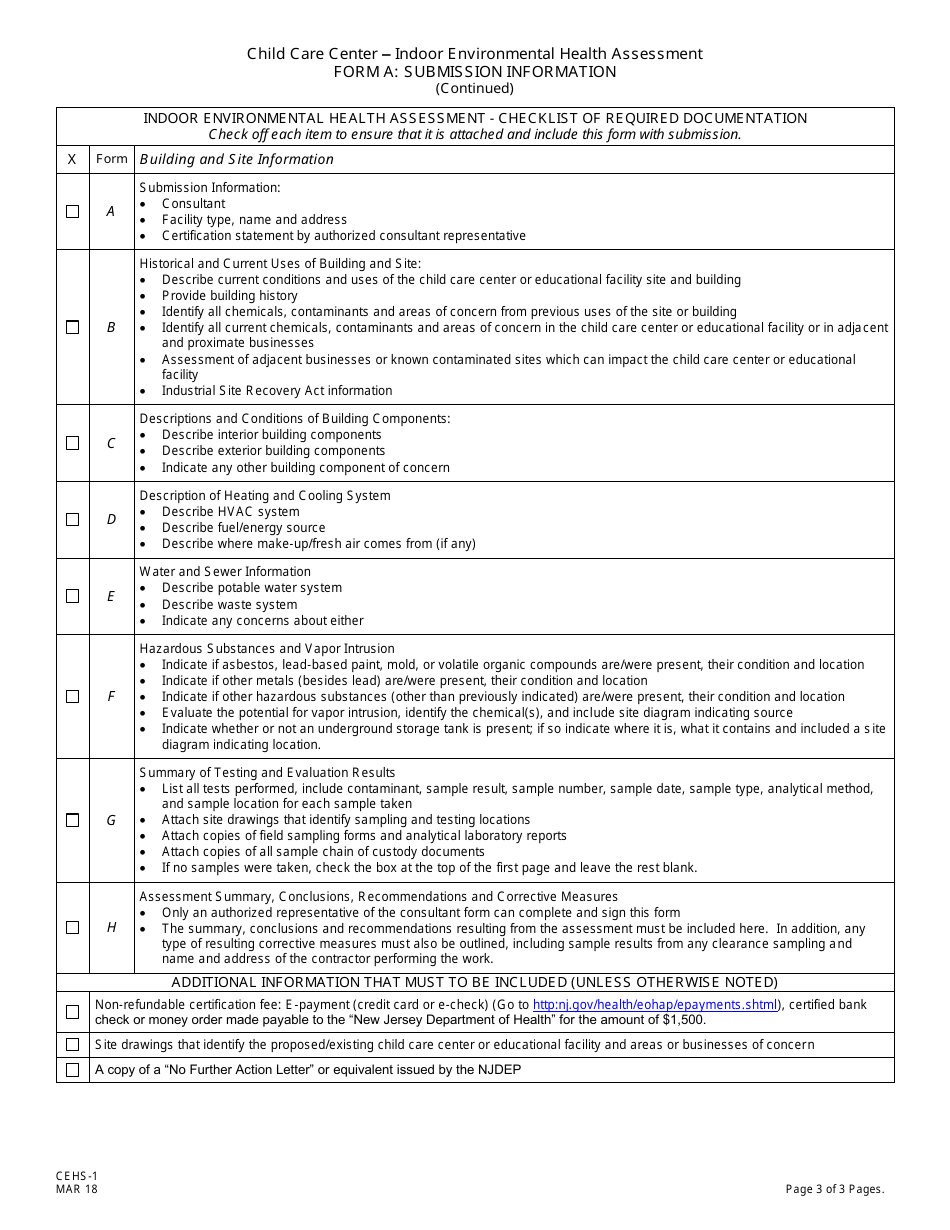Form CEHS-1 (A) Submission Information - New Jersey, Page 3