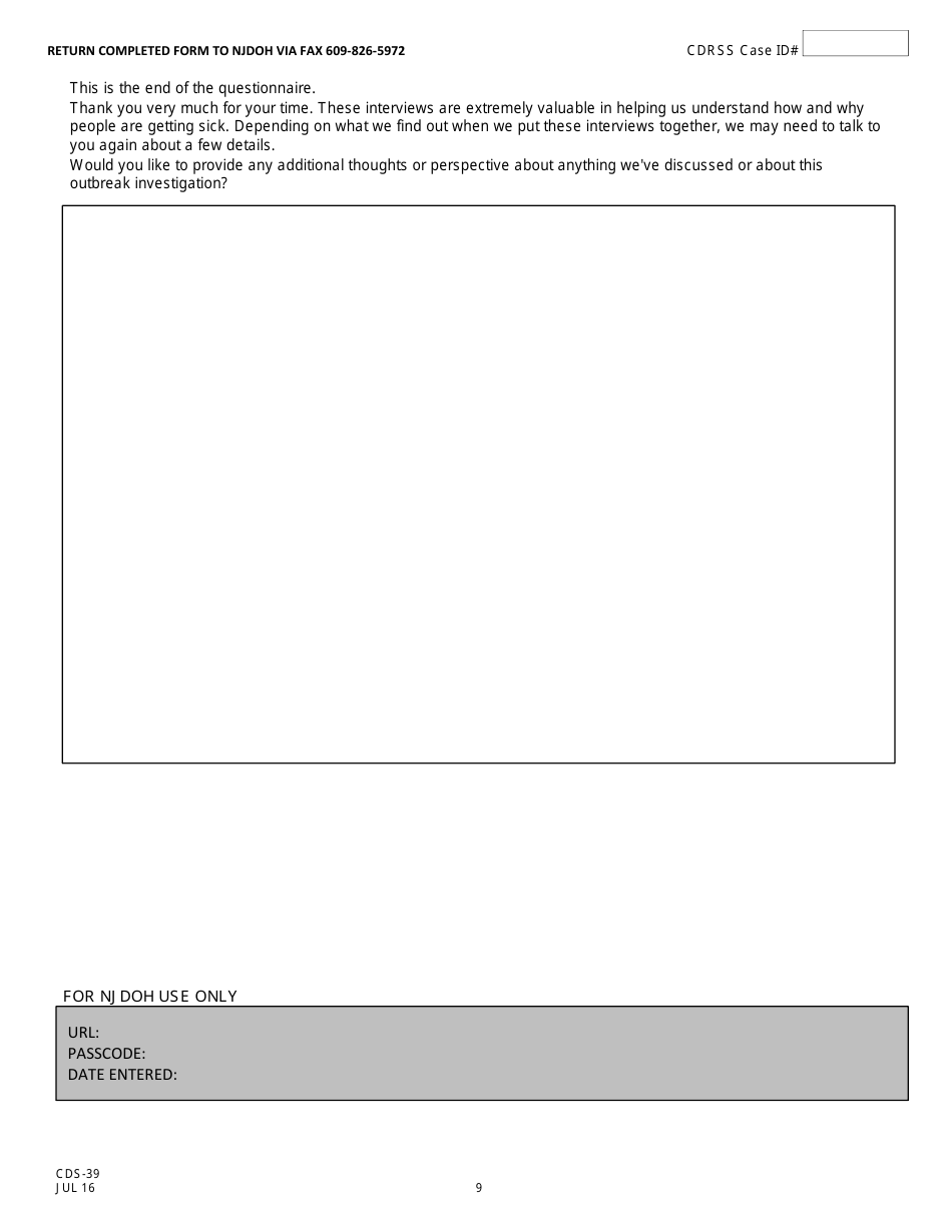 Form CDS-39 Cyclospora Surveillance Case Report - New Jersey, Page 9