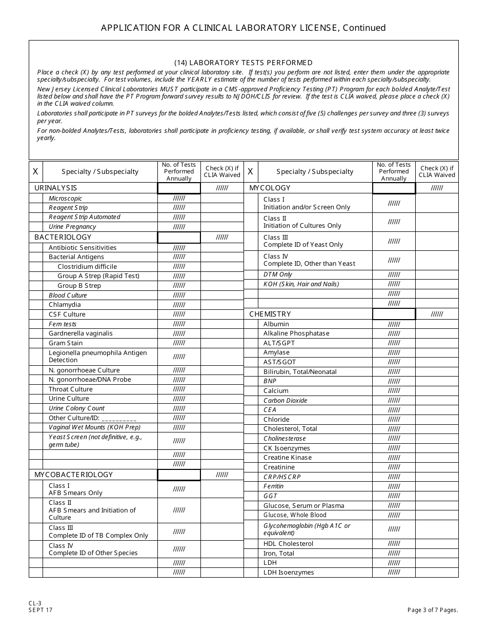 Form CL-3 Application for a Clinical Laboratory License (Clia Non-waived Tests / Onsite Testing Only) - New Jersey, Page 3