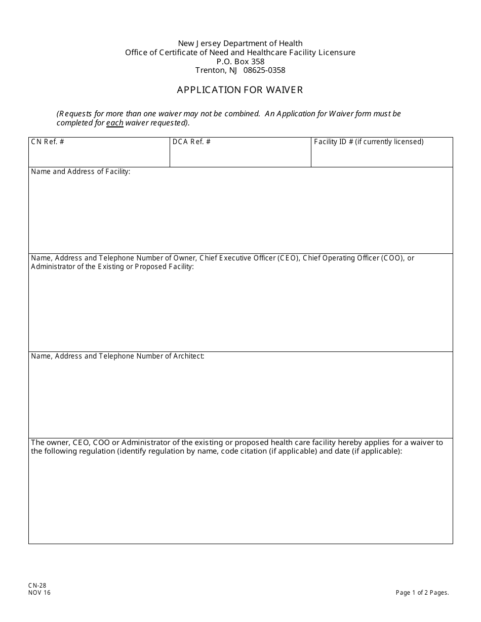 Form CN-28 Application for Waiver - New Jersey, Page 2