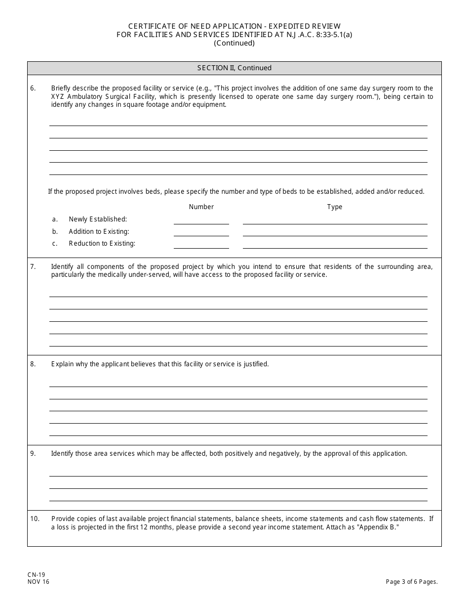 Form CN-19 Certificate of Need Application - Expedited Review for Facilities and Services Identified at N.j.a.c. 8:33-5.1(A) - New Jersey, Page 5