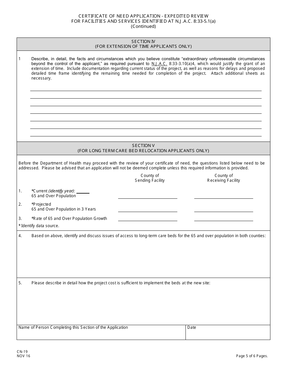 Form CN-19 Certificate of Need Application - Expedited Review for Facilities and Services Identified at N.j.a.c. 8:33-5.1(A) - New Jersey, Page 7