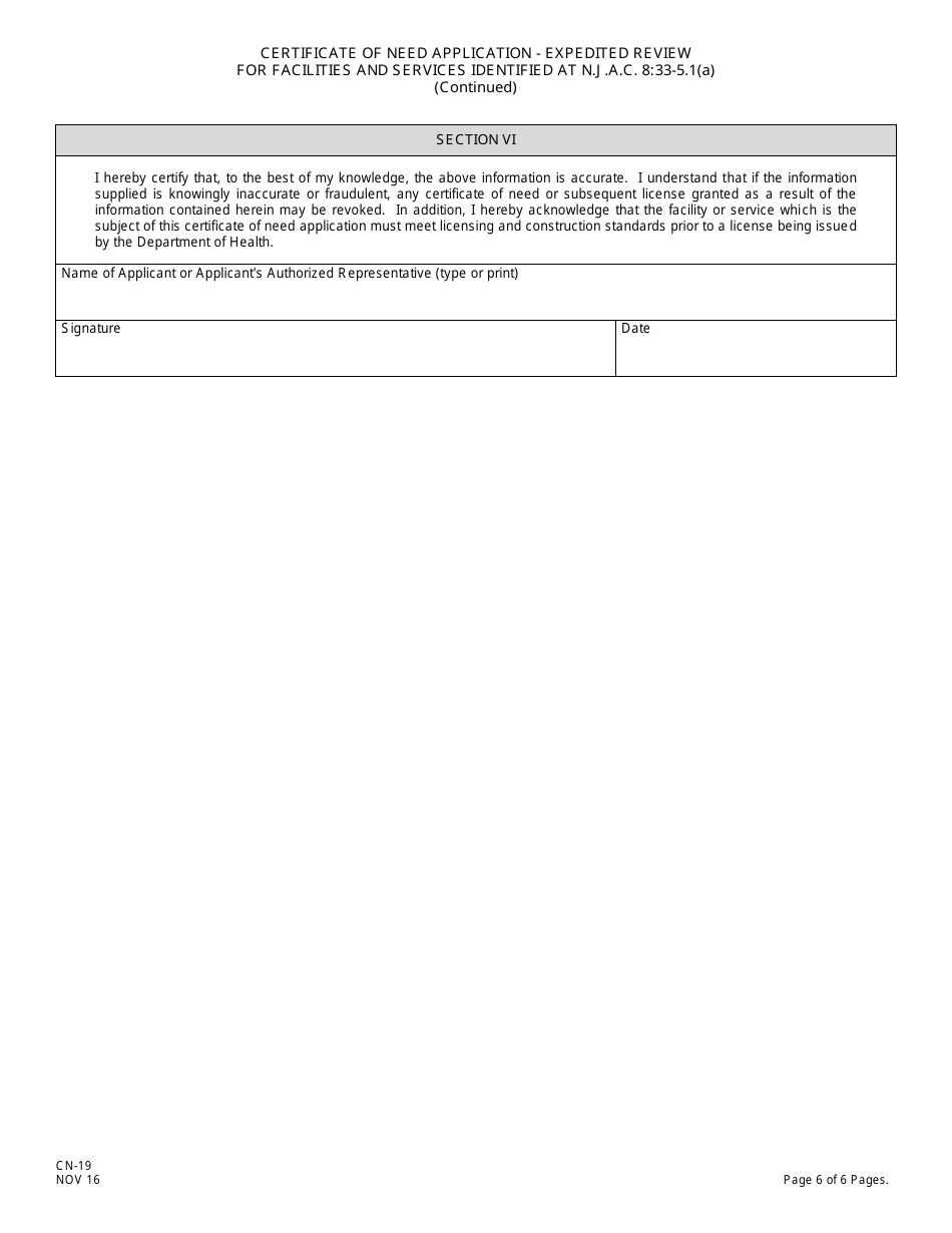 Form CN-19 Certificate of Need Application - Expedited Review for Facilities and Services Identified at N.j.a.c. 8:33-5.1(A) - New Jersey, Page 8