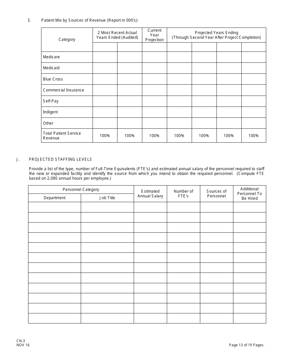 Form CN-3 Schedule A, B Application for Certificate of Need for Hospital-Related Projects - New Jersey, Page 19
