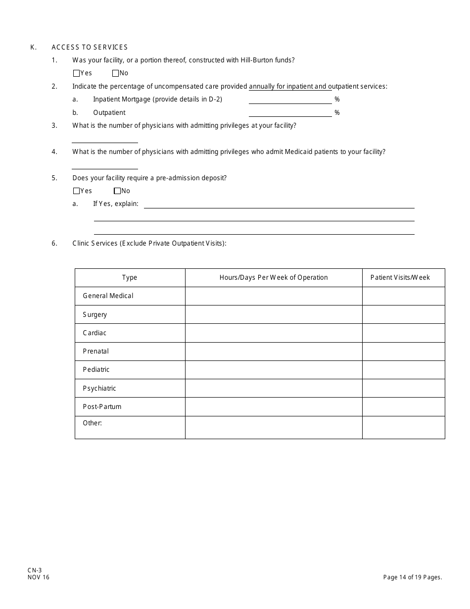 Form CN-3 Schedule A, B Application for Certificate of Need for Hospital-Related Projects - New Jersey, Page 20