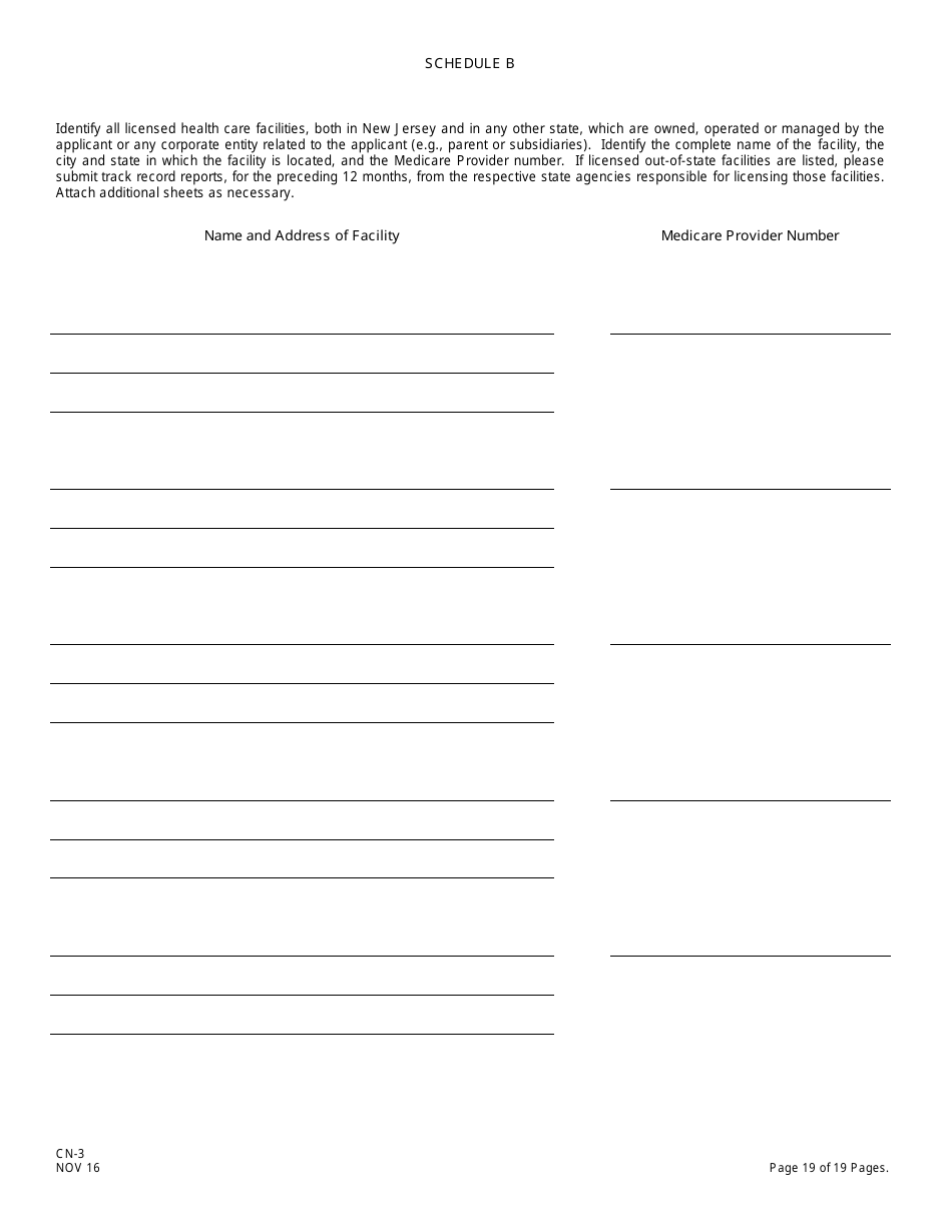 Form CN-3 Schedule A, B Application for Certificate of Need for Hospital-Related Projects - New Jersey, Page 25