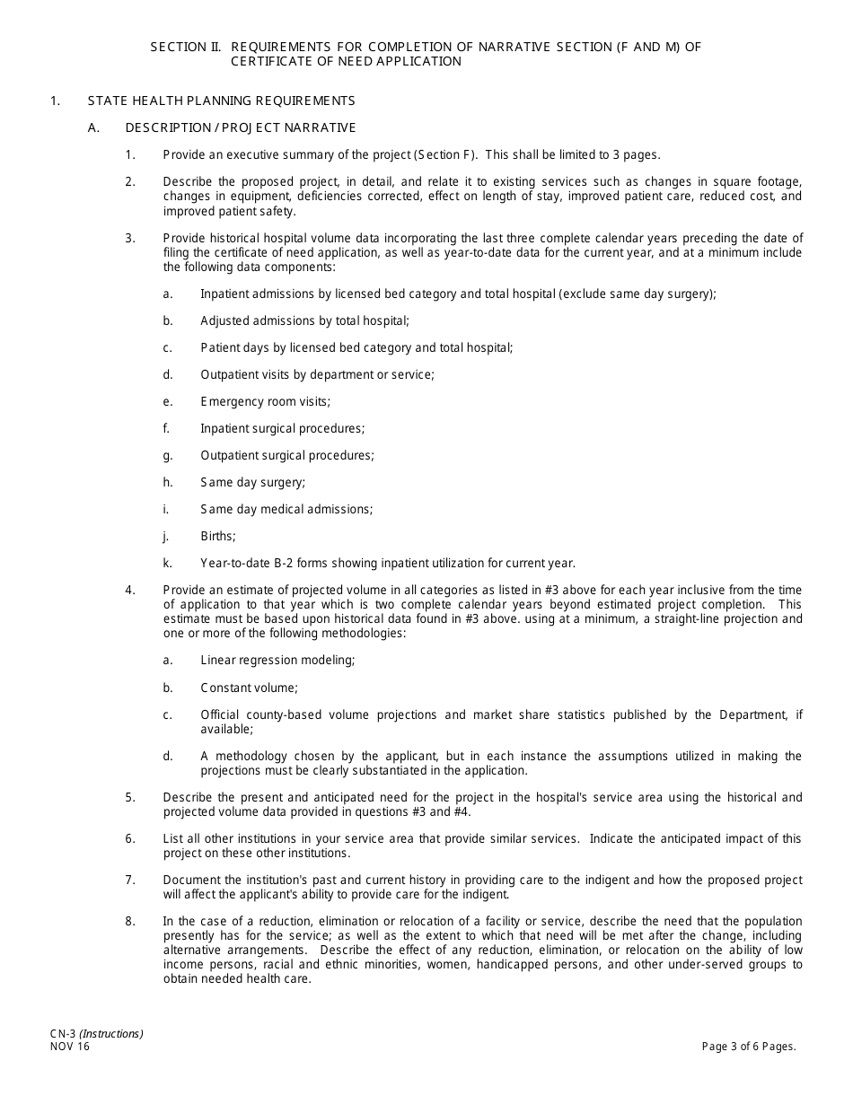 Form CN-3 Schedule A, B Application for Certificate of Need for Hospital-Related Projects - New Jersey, Page 3