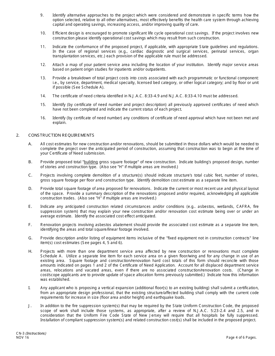 Form CN-3 Schedule A, B Application for Certificate of Need for Hospital-Related Projects - New Jersey, Page 4