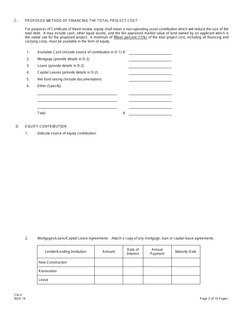 Form CN-3 Schedule A, B Application for Certificate of Need for Hospital-Related Projects - New Jersey, Page 9