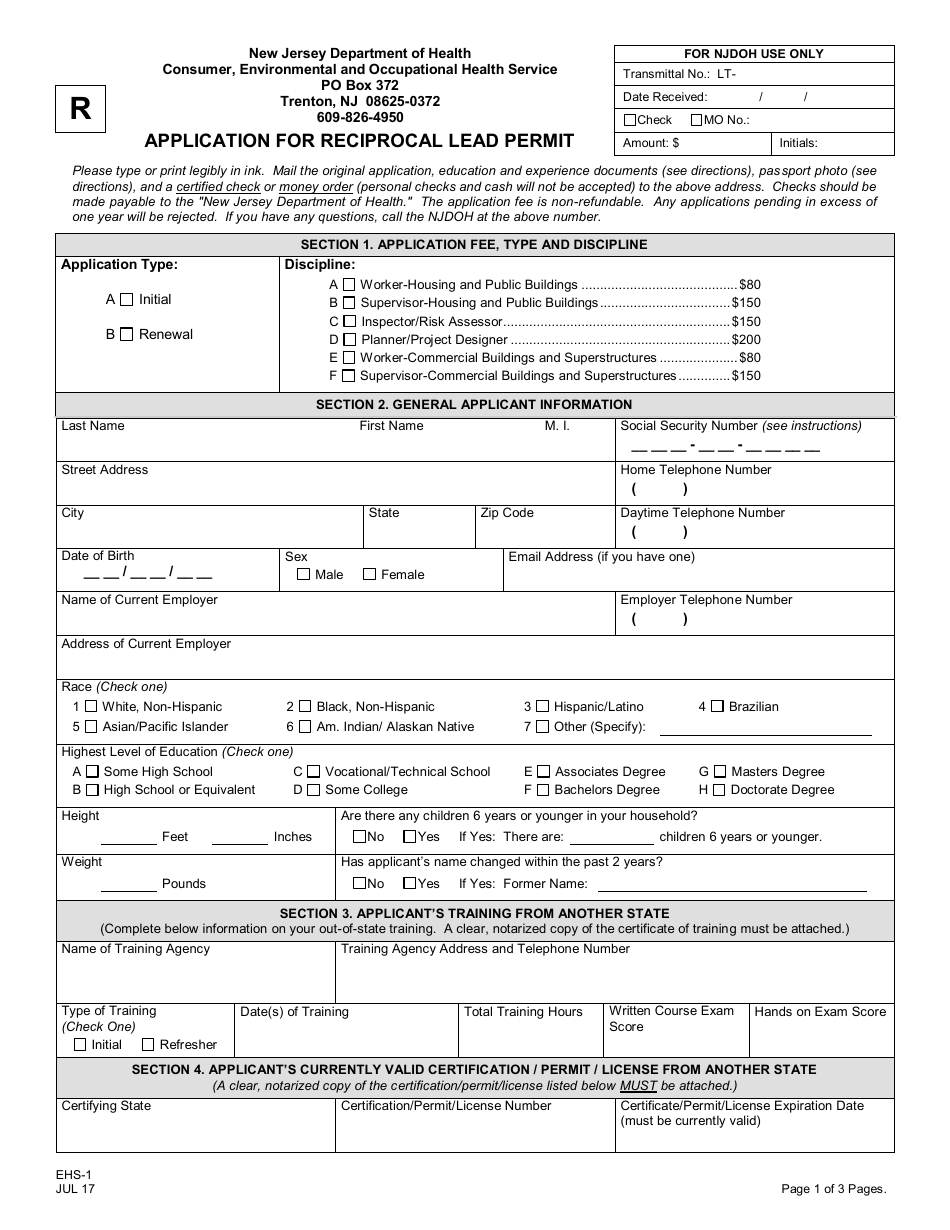 Form EHS-1 - Fill Out, Sign Online and Download Printable PDF, New ...