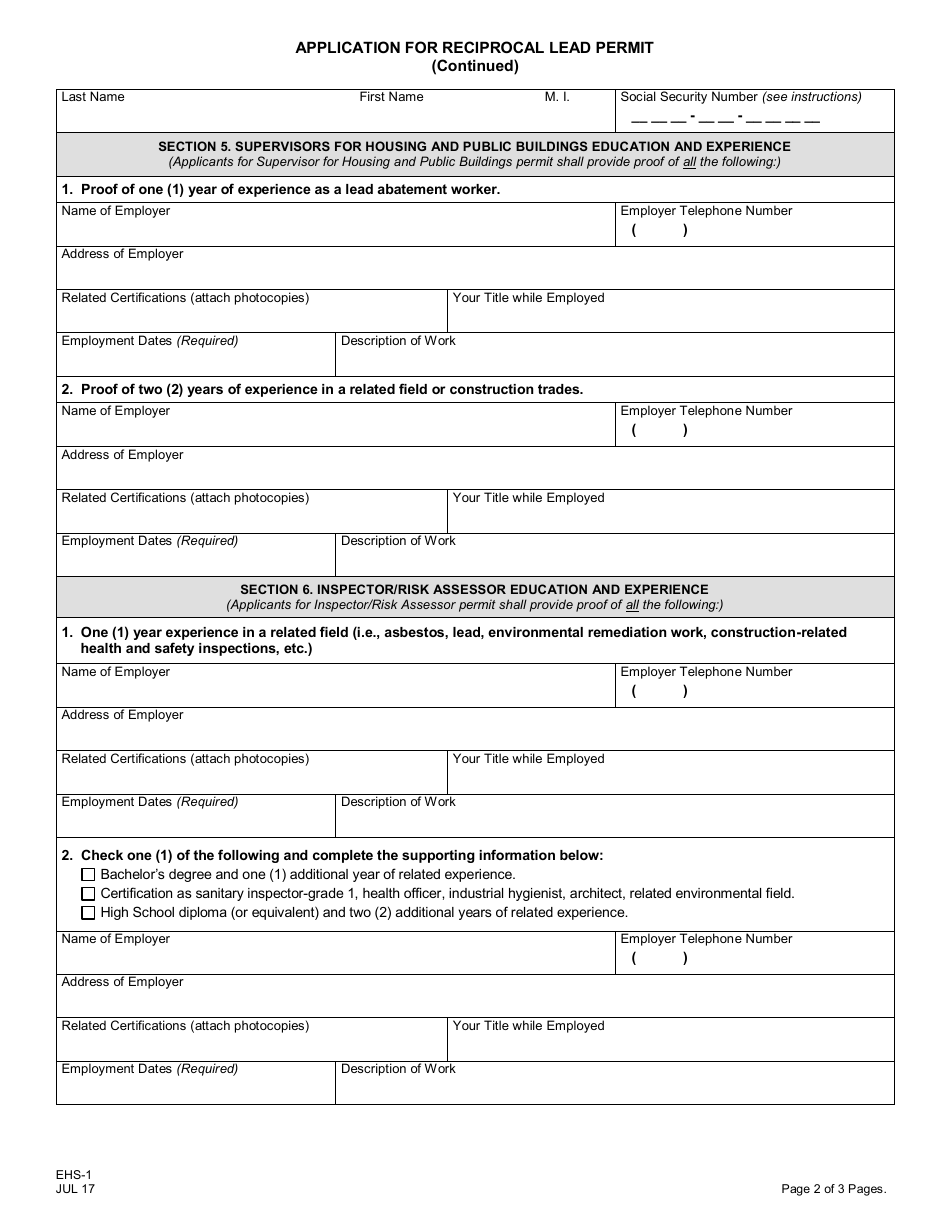 Form EHS-1 Application for Reciprocal Lead Permit - New Jersey, Page 4
