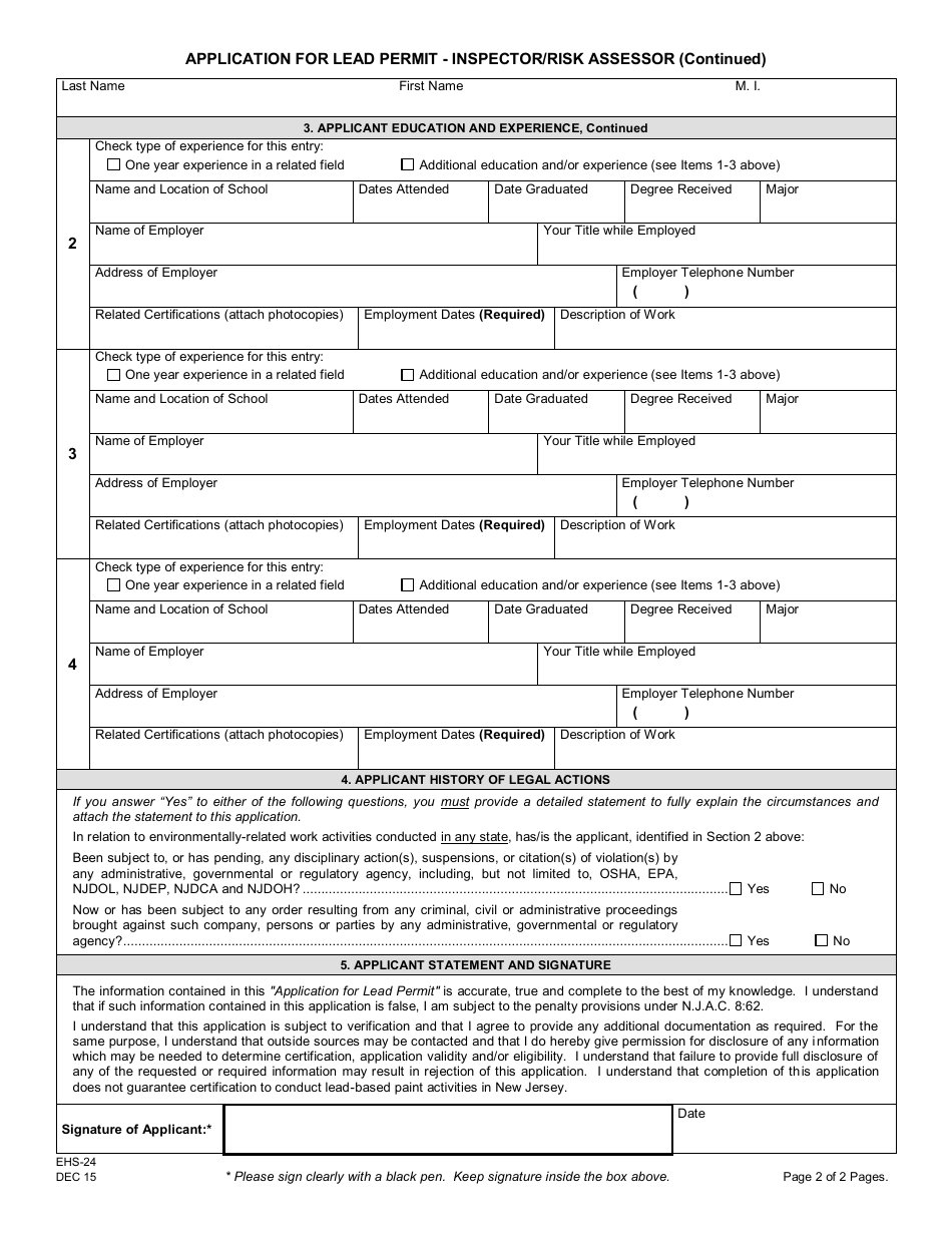 Form EHS-24 - Fill Out, Sign Online and Download Printable PDF, New