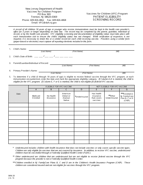 Form IMM-28  Printable Pdf