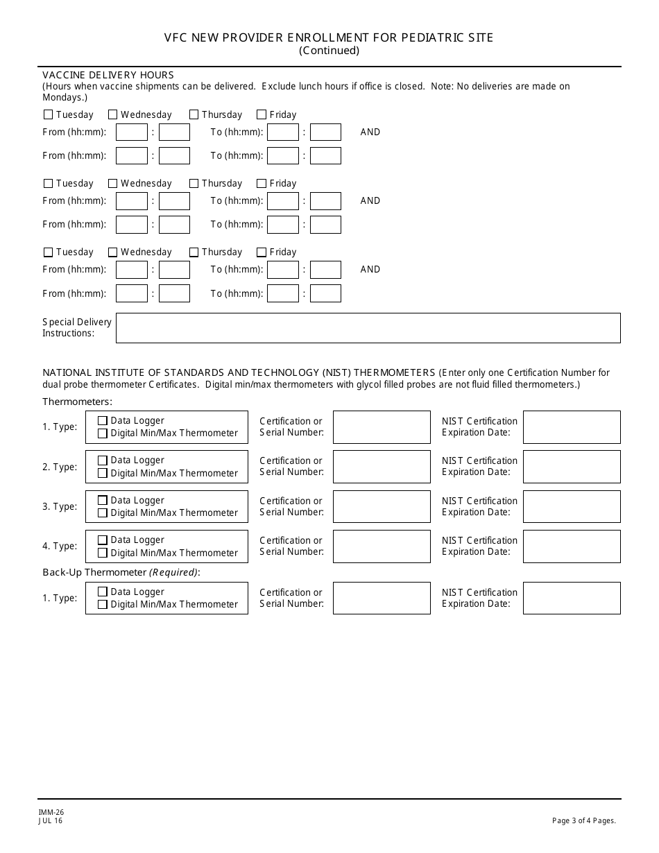 Form IMM-26 Vfc New Provider Enrollment for Pediatric Site - New Jersey, Page 3