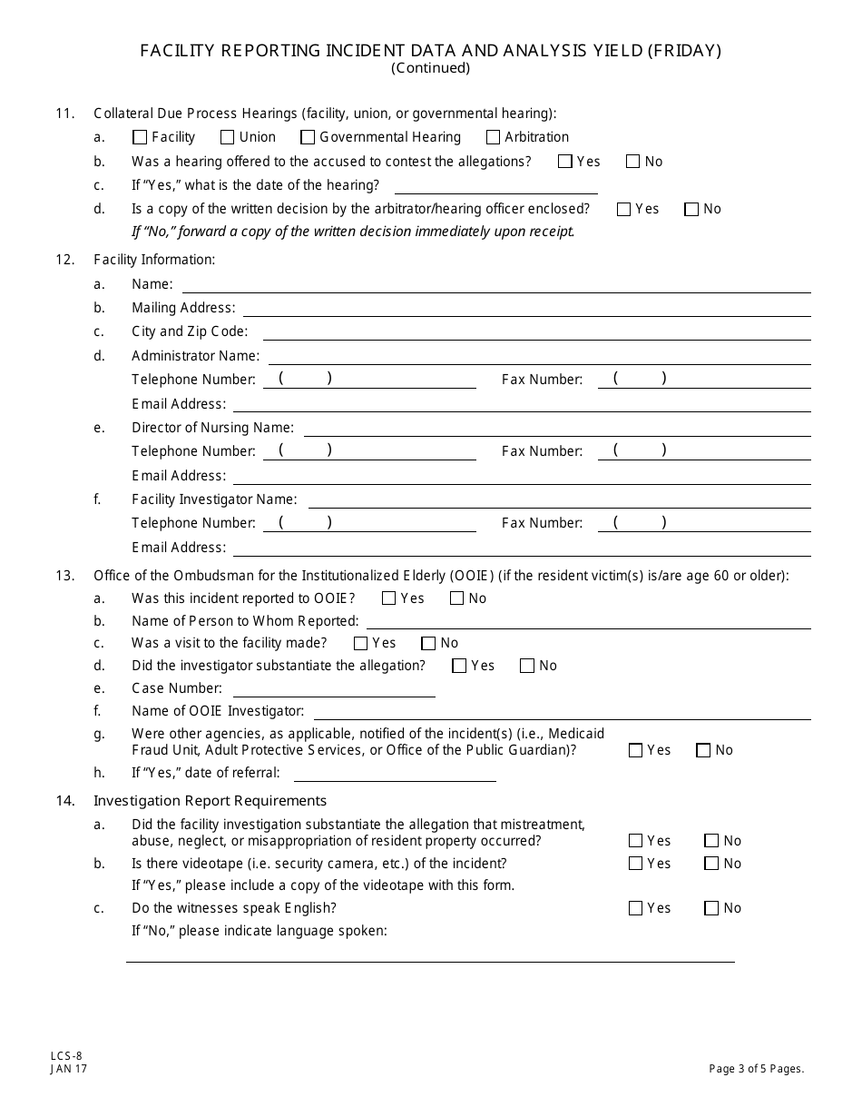 Form LCS-8 Facility Reporting Incident Data and Analysis Yield (Friday) - New Jersey, Page 5