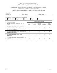 Document preview: Formulario MMH-2A Tomando Control De Su Salud Encuesta Posterior Para Participantes Del Taller - Programa De Autocontrol De Enfermedades Cronicas - New Jersey (Spanish)