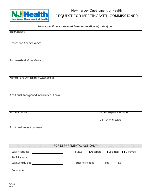 Form OC-18 Request for Meeting With Commissioner - New Jersey