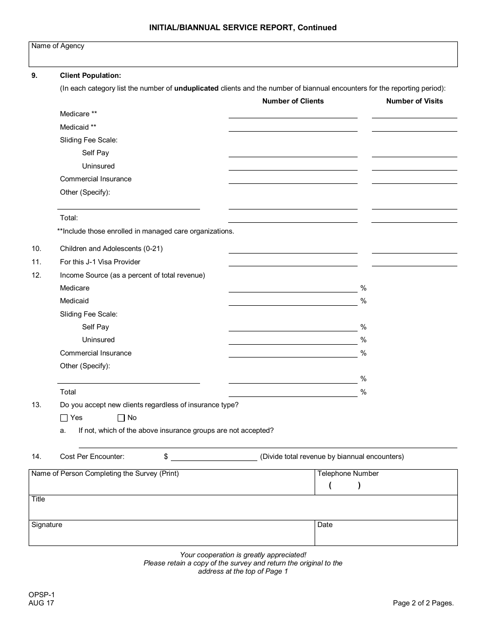 Form OPSP-1 J-1 Visa Waiver / State Conrad 30 Program - Physician-Primary Care Survey, Initial / Biannual Service Report - New Jersey, Page 2