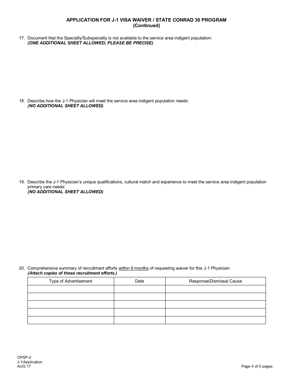 Form OPSP-2 Application for J-1 Visa Waiver / State Conrad 30 Program - New Jersey, Page 4