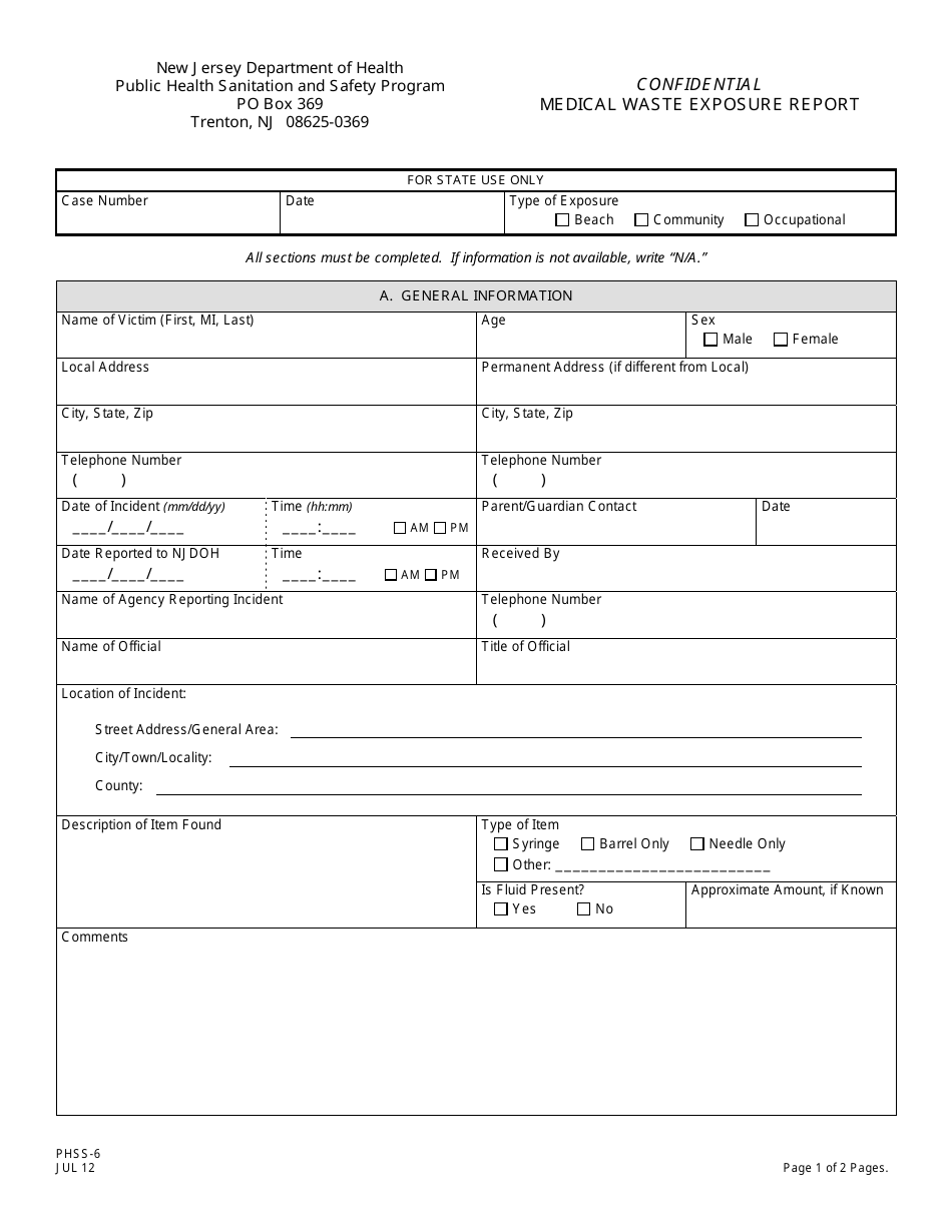 Form PHSS-6 - Fill Out, Sign Online and Download Printable PDF, New ...