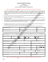 Document preview: Form REG-40 Attestation to Birth Certificate - New Jersey