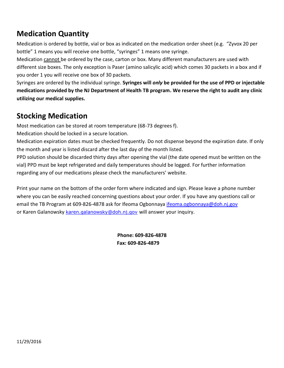 Instructions for Tuberculin Medication Request Order - New Jersey, Page 2