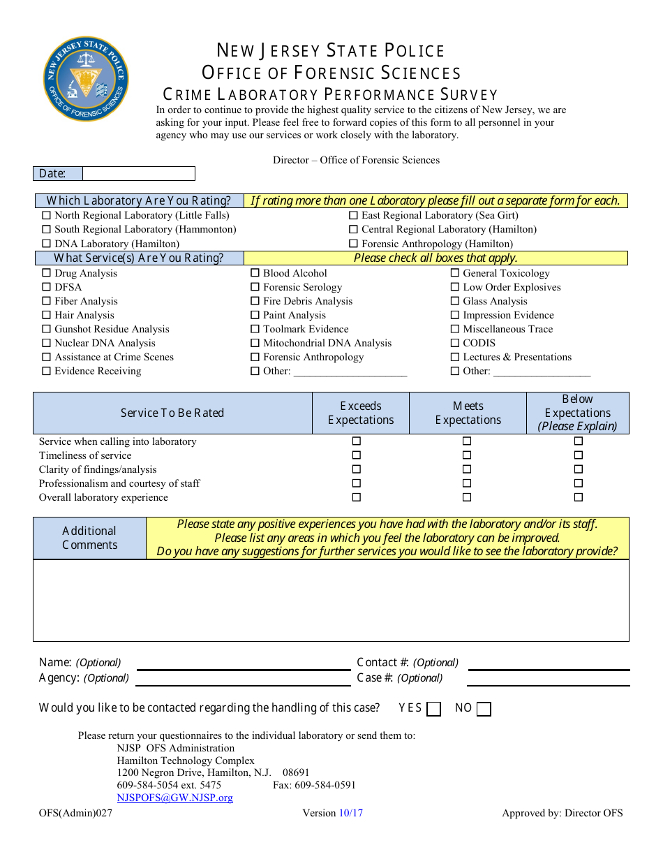 Crime Laboratory Performance Survey - New Jersey, Page 1