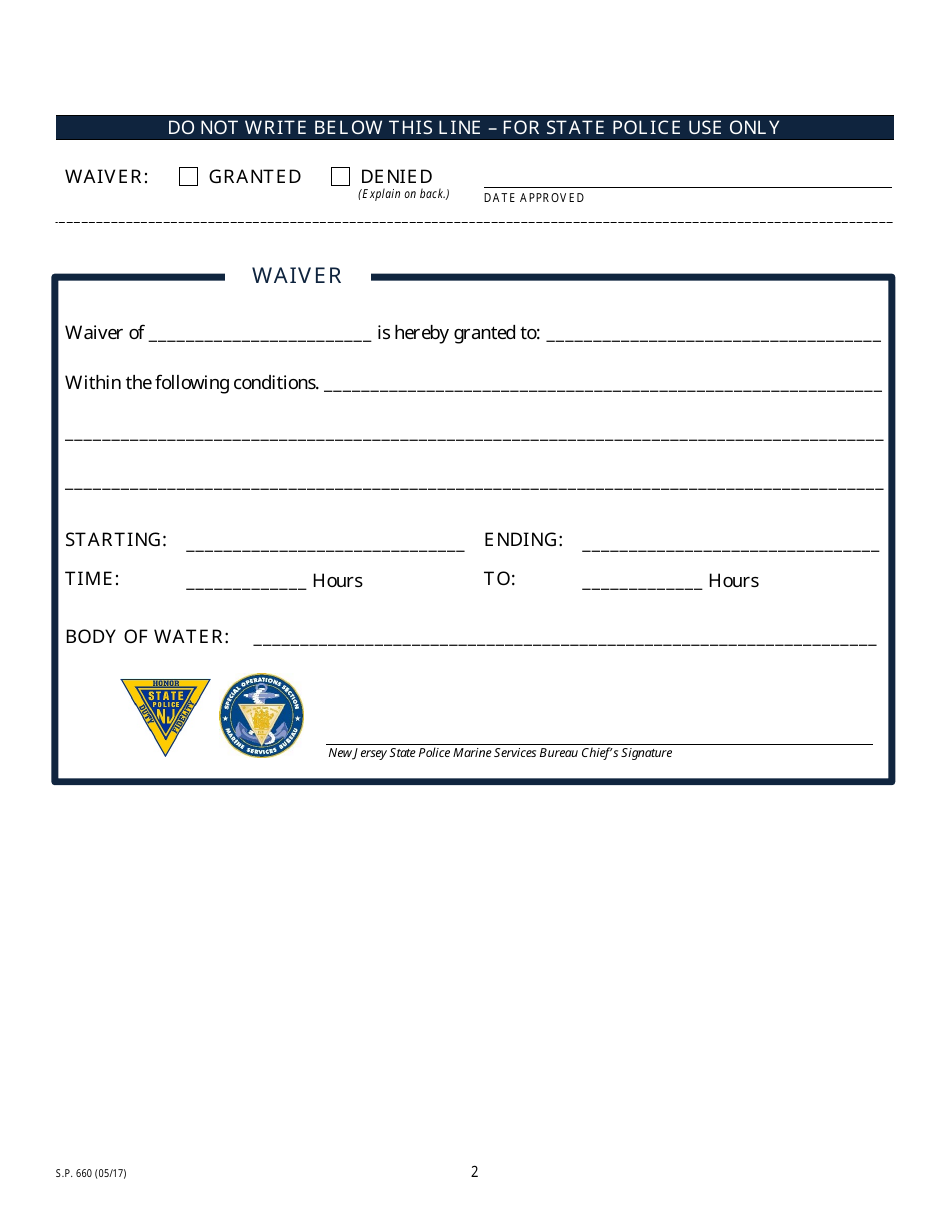 Form S.P.660 Application for Waiver of Boating Regulation - New Jersey, Page 2