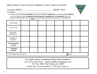 Document preview: New Jersey State Police Monthly Race Track Report - New Jersey