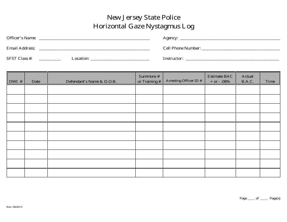 Horizontal Gaze Nystagmus Log - New Jersey, Page 4