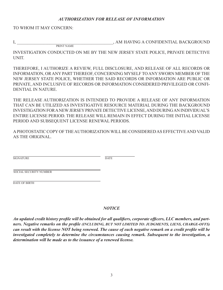Form S.P.415 Renewal Application for New Jersey Private Detective License - New Jersey, Page 3