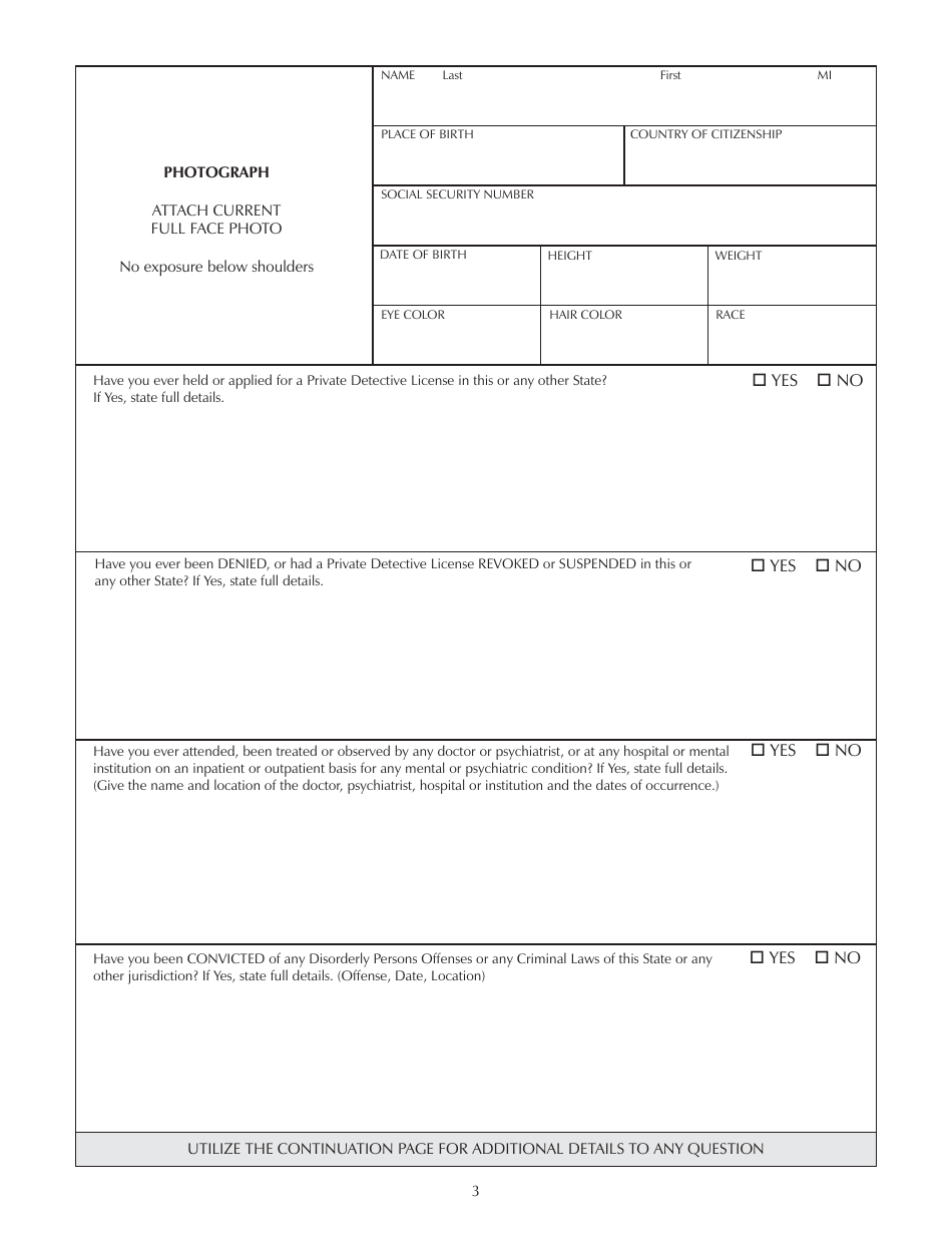 Form SP-171 Application for Private Detective License - New Jersey, Page 3