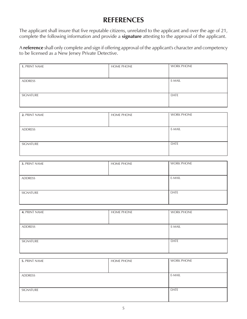 Form SP-171 Application for Private Detective License - New Jersey, Page 5