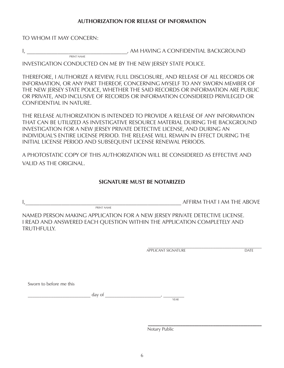 Form SP-171 Application for Private Detective License - New Jersey, Page 6