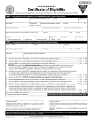 Form S.P.634 &quot;Certificate of Eligibility&quot; - New Jersey