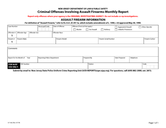 Form S.P.662 &quot;Criminal Offenses Involving Assault Firearms Monthly Report&quot; - New Jersey