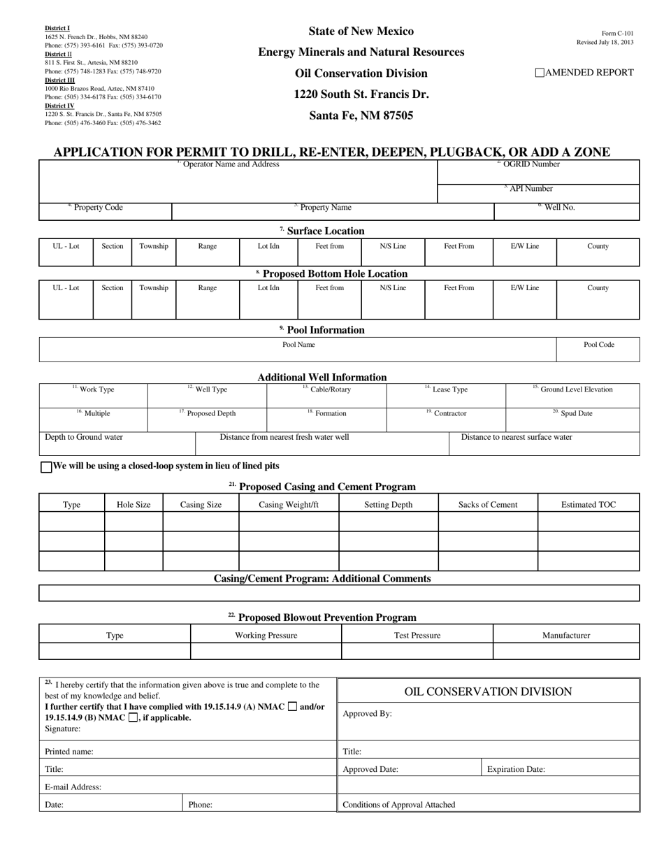 Form C-101 Application for Permit to Drill, Re-enter, Deepen, Plugback, or Add a Zone - New Mexico, Page 1