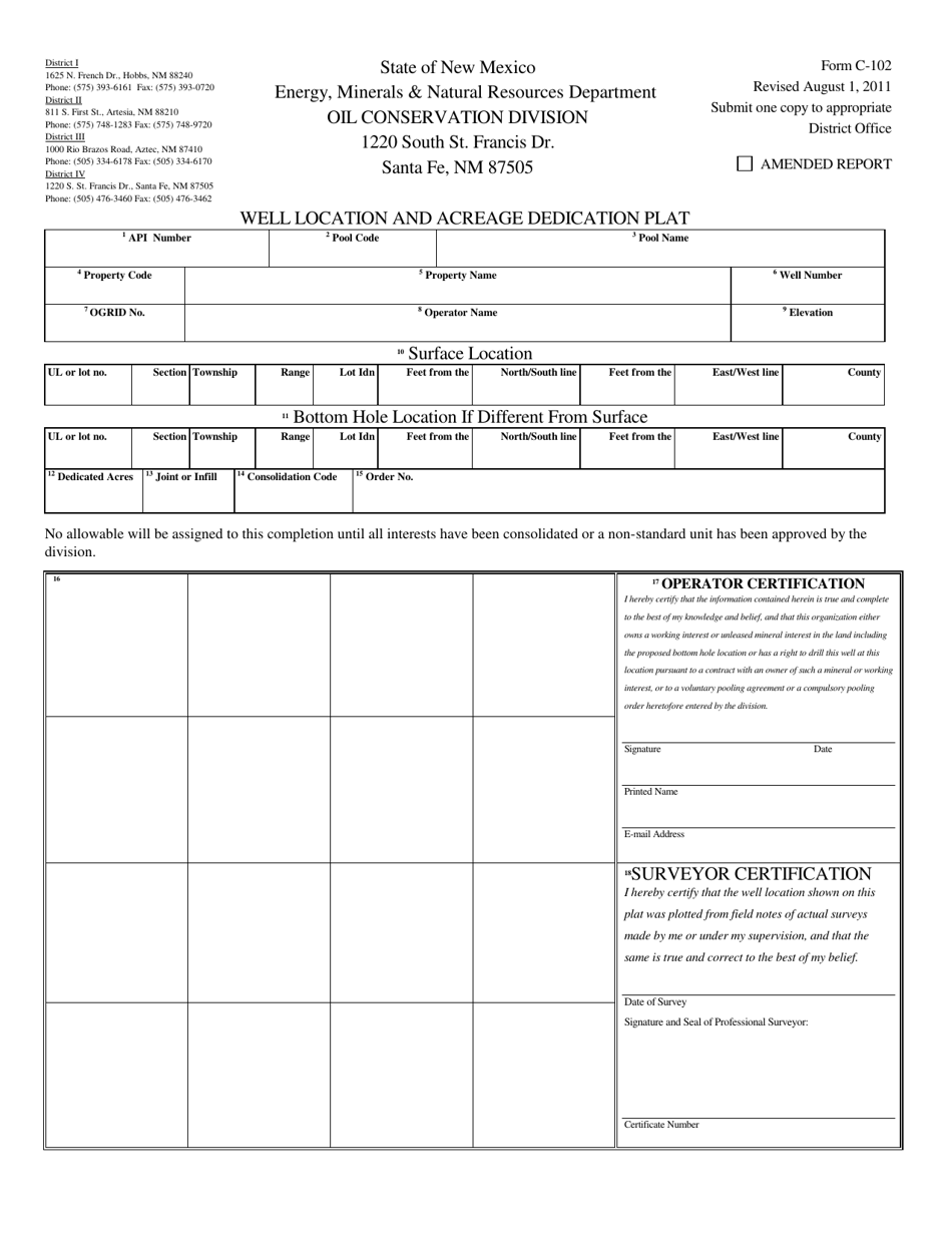 Form C-102 Well Location and Acreage Dedication Plat - New Mexico, Page 1