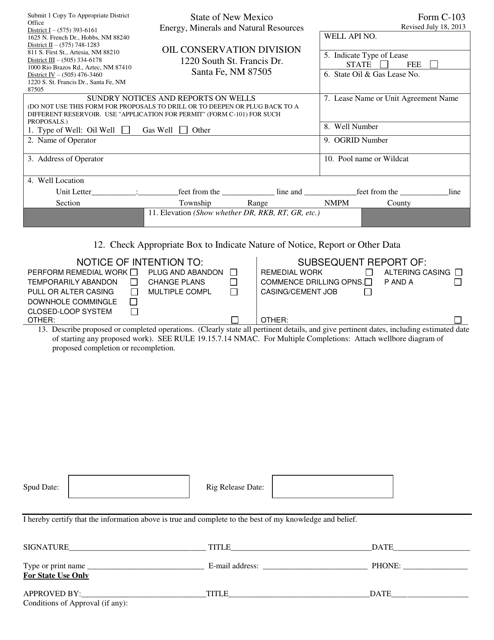 Form C-103 Printable Pdf