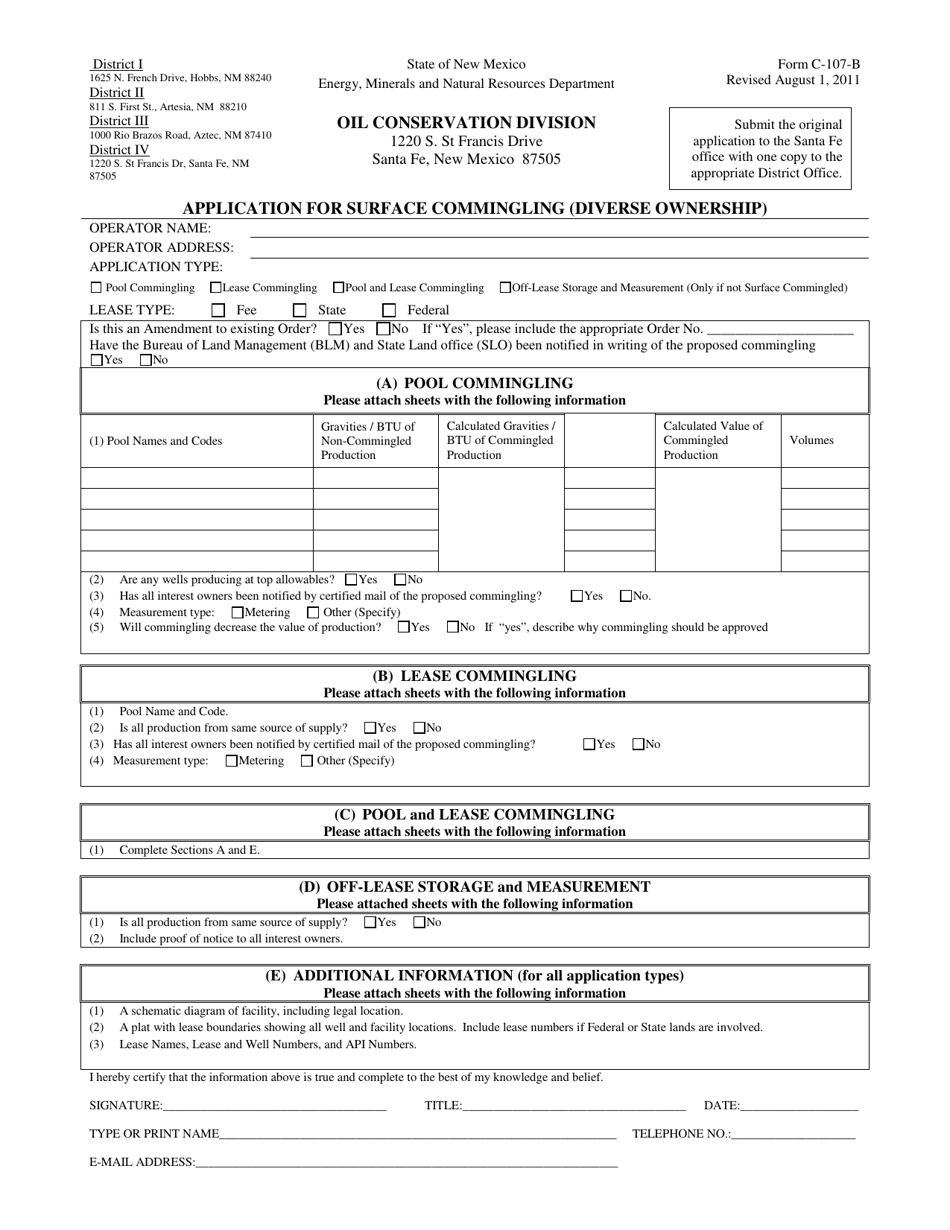 Form C-107-B Application for Surface Commingling (Diverse Ownership) - New Mexico, Page 1