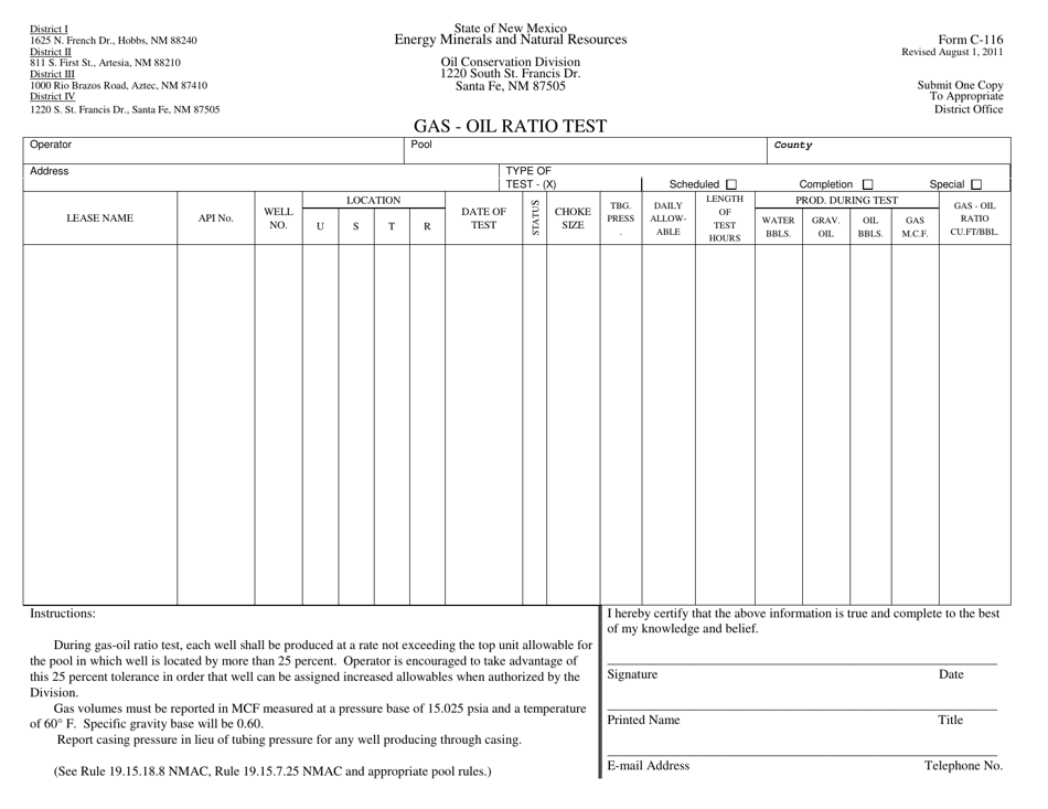 Form C-116 Gas - Oil Ratio Test - New Mexico, Page 1