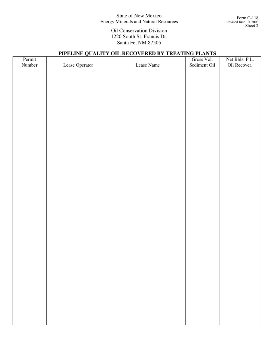 Form C-118 Treating Plant Operators Monthly Report - New Mexico, Page 2