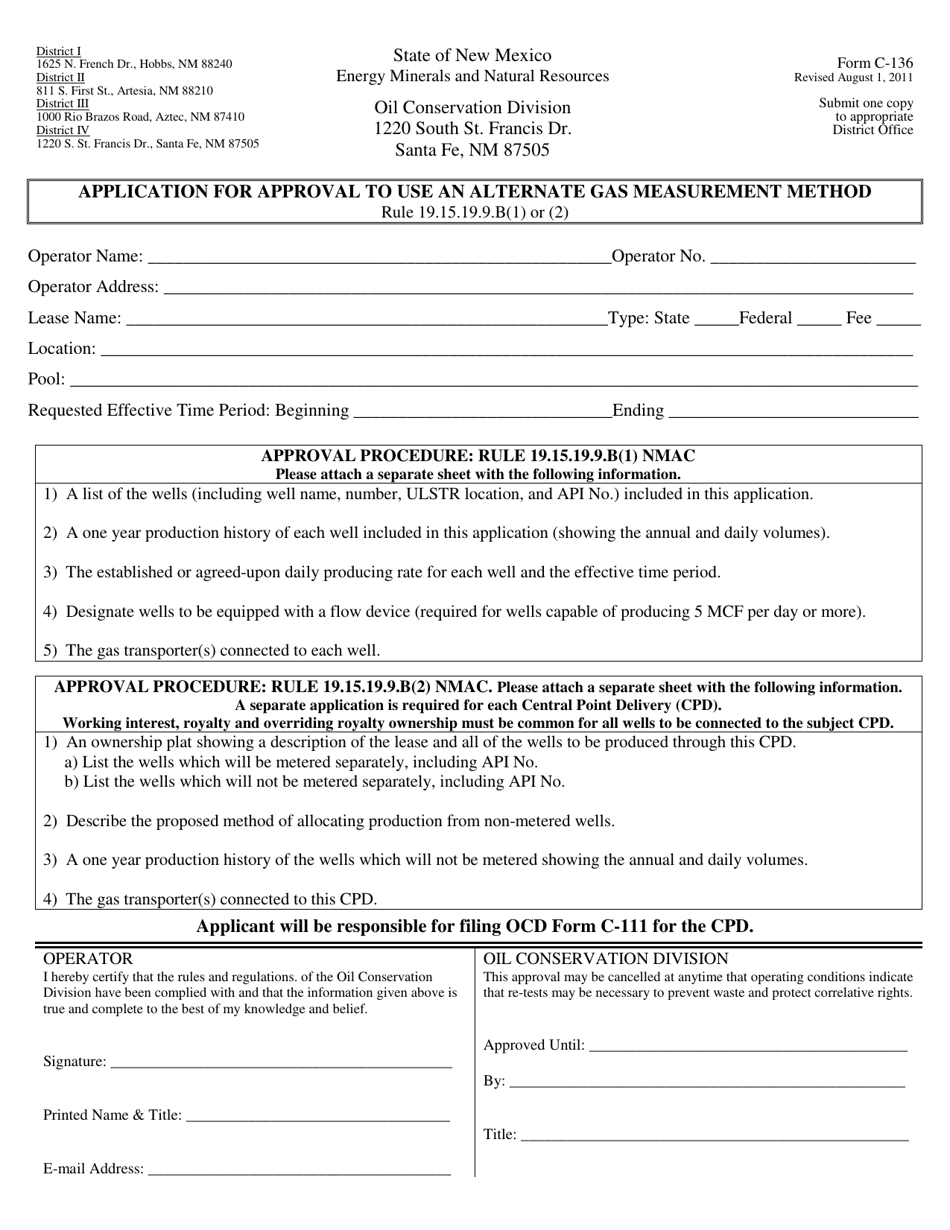 Form C-136 Application for Approval to Use an Alternate Gas Measurement Method - New Mexico, Page 1