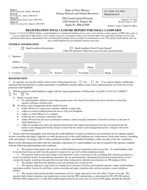 Form C-137 EZ Registration/ Final Closure Report for Small Landfarm - New Mexico